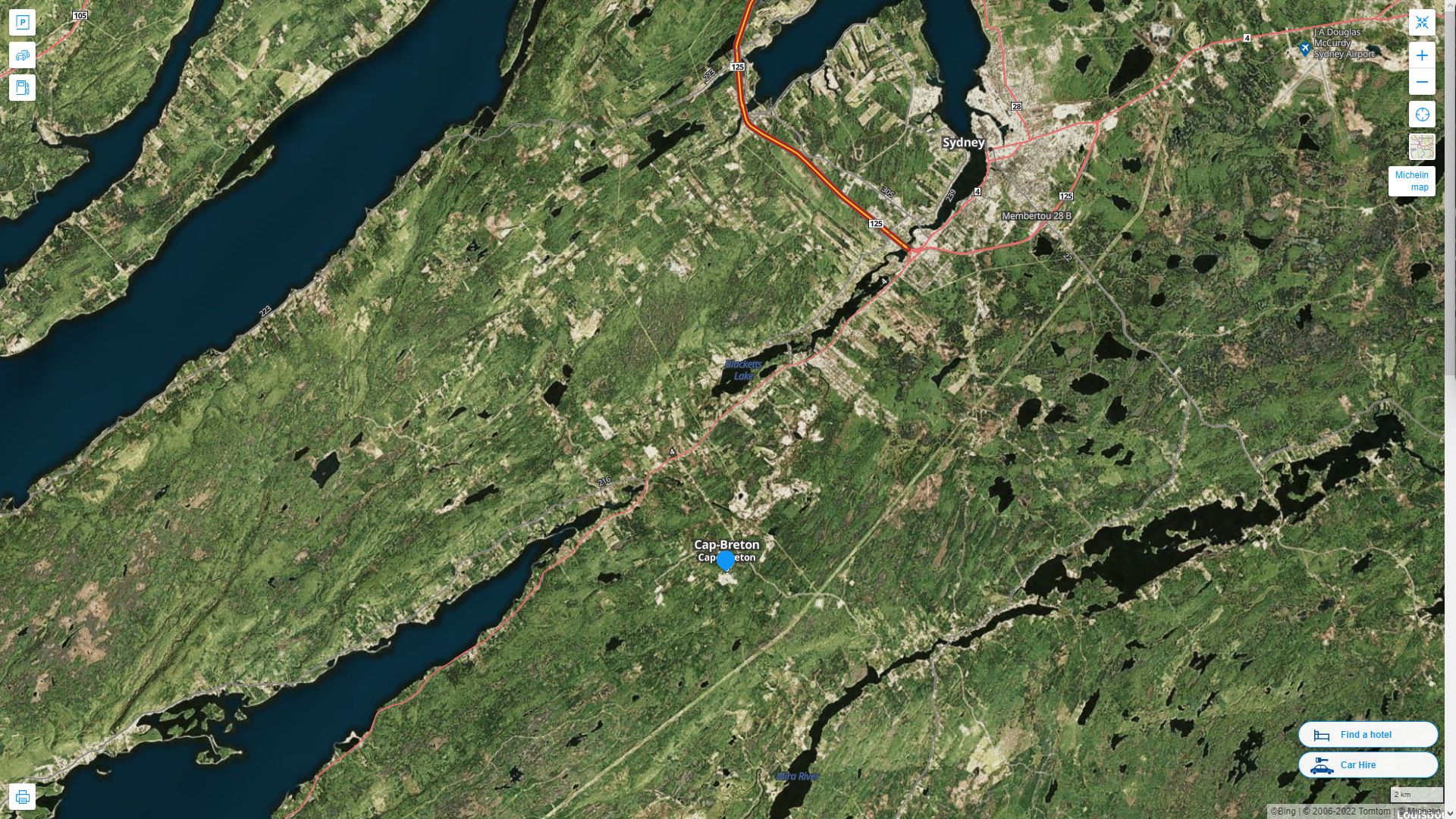 Cape Breton Highway and Road Map with Satellite View